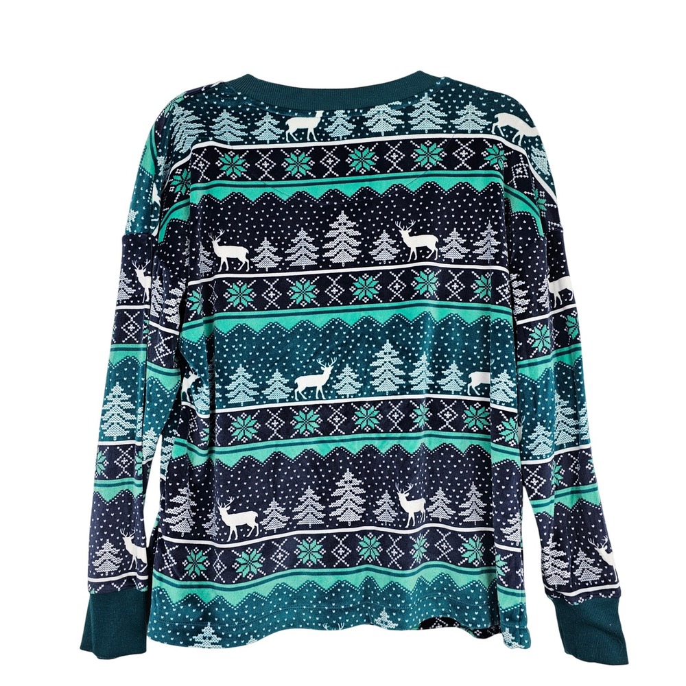 Joyspun Women's Christmas Pajama Set Set Long Sleeve Deer Trees Fair Isle Medium - Picture 11 of 11